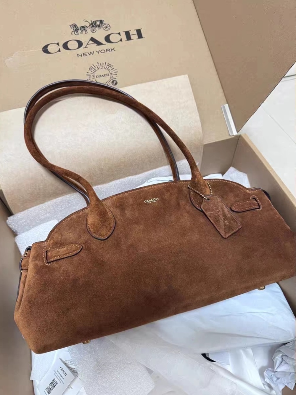 Coach Brown Suede Shoulder Tote with Leather Trim